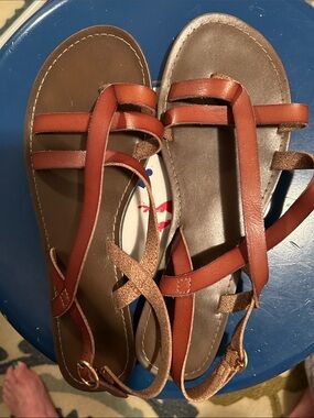 Faded Glory Cognac Brown Strappy T-strap Sandals